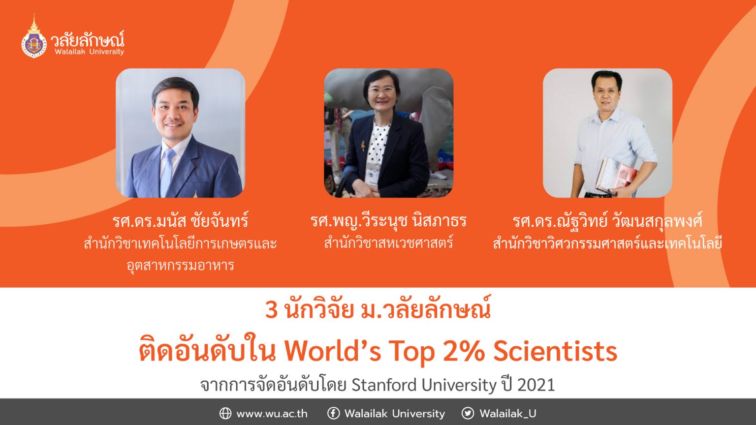 3 นักวิจัย ม.วลัยลักษณ์ ติดอันดับใน World’s Top 2% Scientists