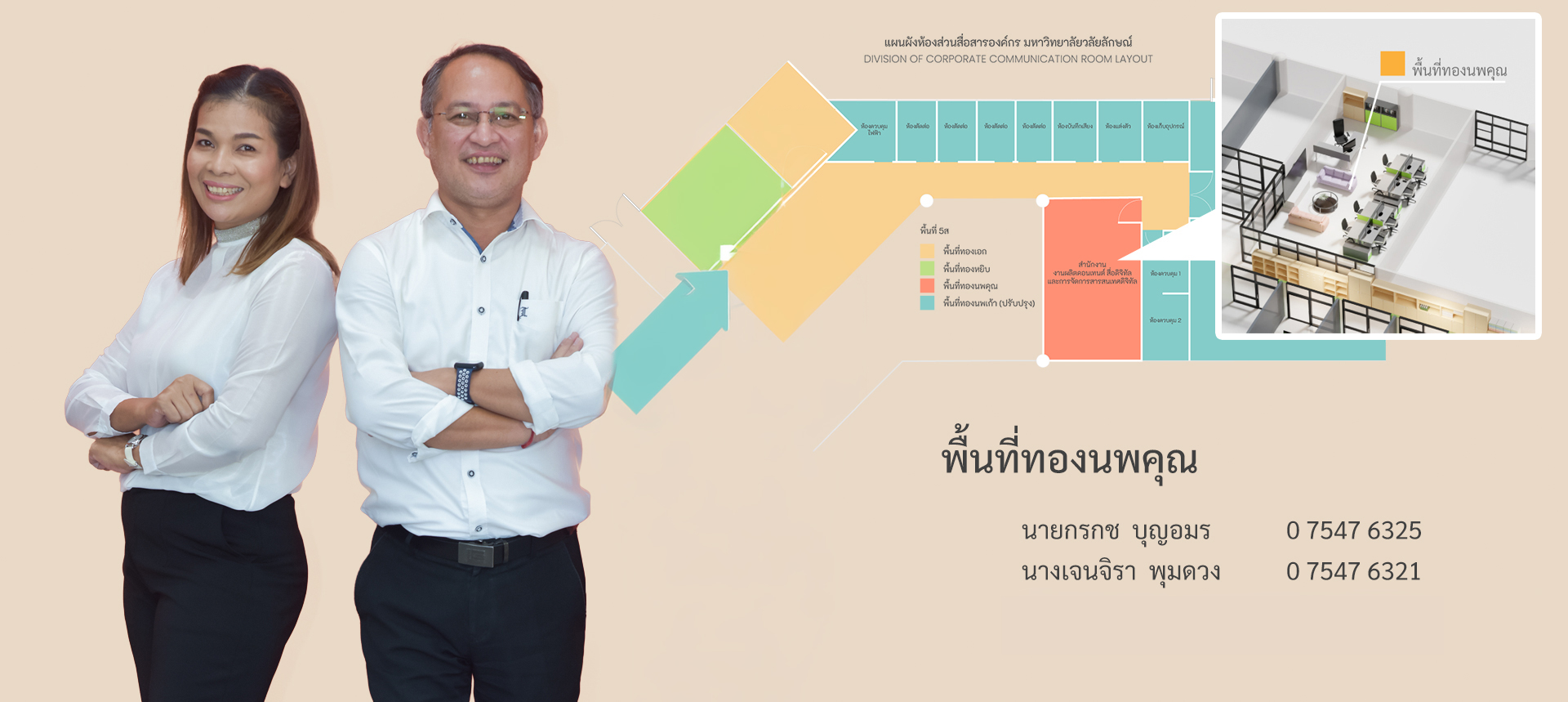 ภาพแผนผังห้องสำนักงานและบุคลากรของฝ่ายสื่อสารองค์กร
