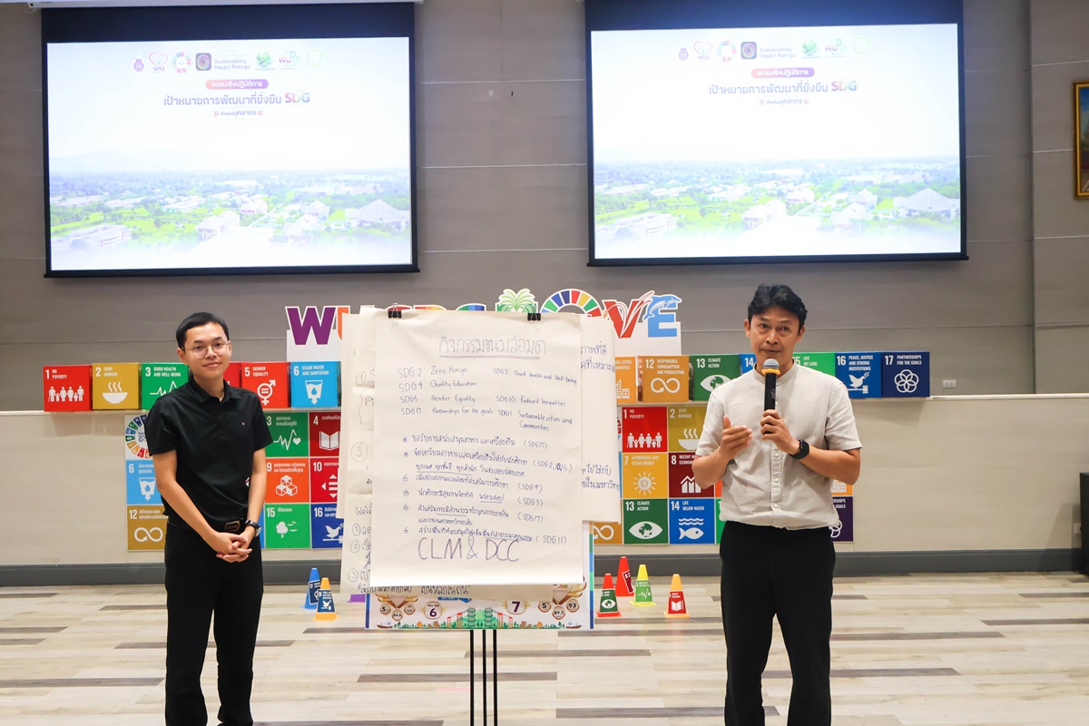 Two presenters at a workshop discussing SDGs at Walailak University.